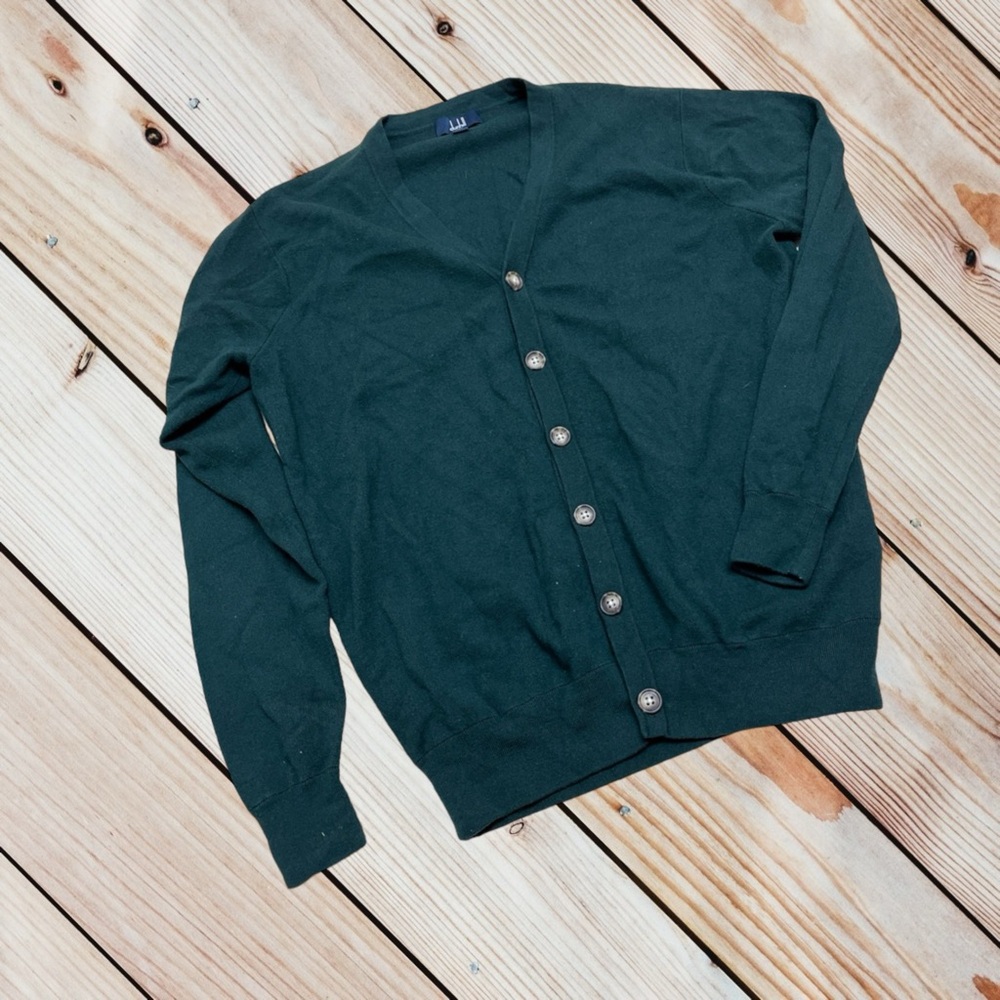 Dunhill men’s L green 100% wool cardigan